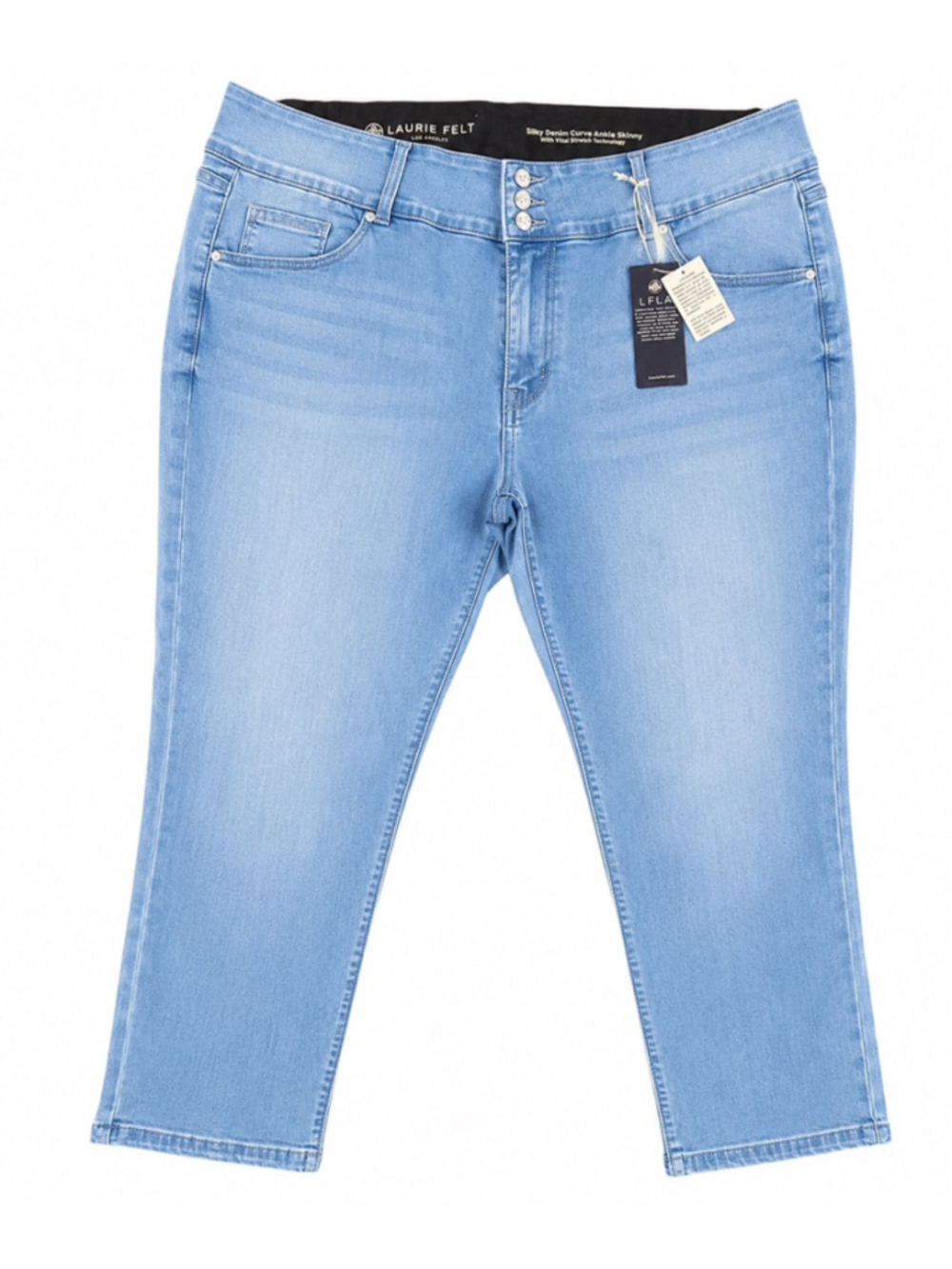 Laurie Felt Plus Light Wash Blue Silky Denim Capri Petite Plus Size 3XP - Picture 2 of 14